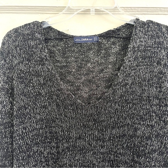 Zara black & silver metallic v-neck long bell sleeve knit sweater - Picture 9 of 15